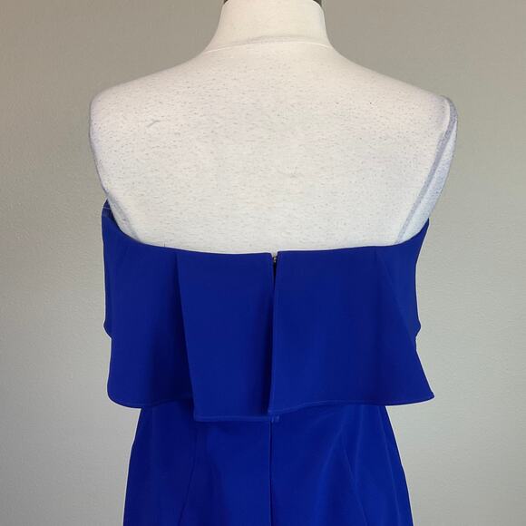 Aidan Mattox Strapless Cocktail Dress Size 8 Blue Colorful Ruffled Midi Sheath - Picture 6 of 11